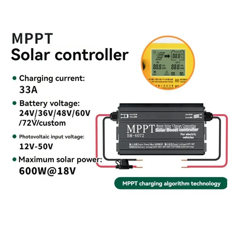 CQMF-BM6072 600W MPPT Boost Solar Charge Controller For 24V 36V 48V 60V 72V Battery System Solar Panel 12-50V Input Voltage