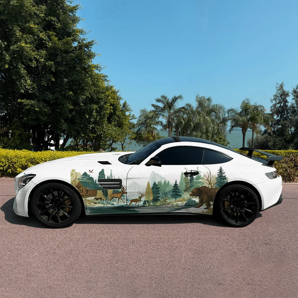 

Медведь, прогулочный природный пейзаж, автомобильные виниловые наклейки, самоклеящаяся наклейка из ПВХ, подходит для грузовиков, внедорожников, декор, автоаксессуары, подарок