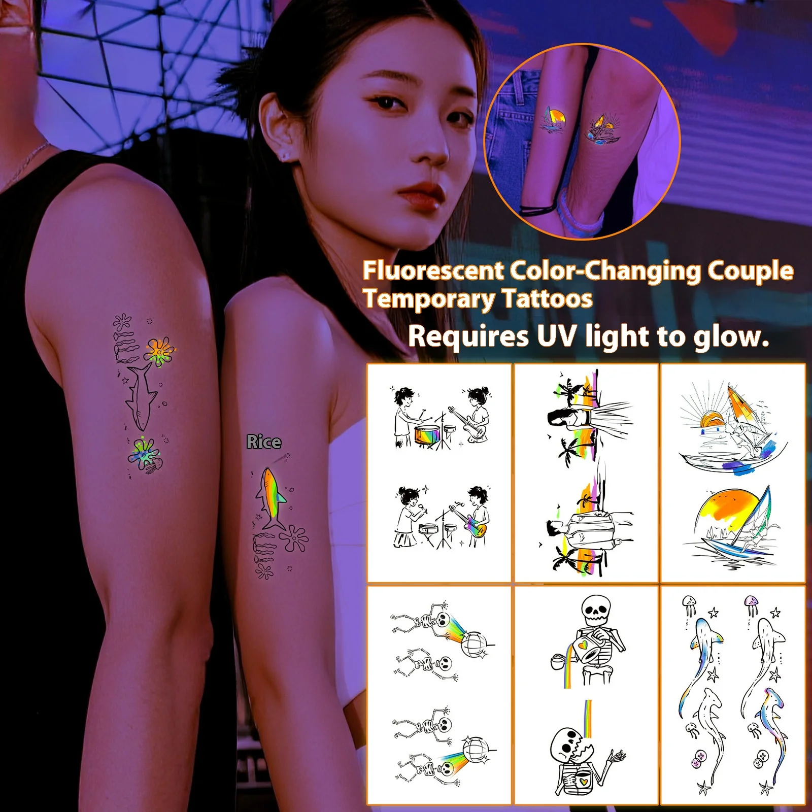 

24 листа светящихся временных татуировок, объемные радужные ЛГБТ-прайд, наклейки для лица и тела для женщин и мужчин, светящиеся в темноте товары для вечеринок