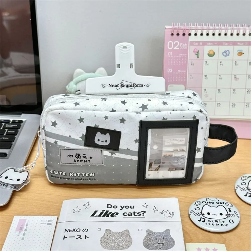 

Multi-functional Cat Shape Pencil Case Large Capacity Portable Pen Bag with Photo Window Stationery Organizer Gift