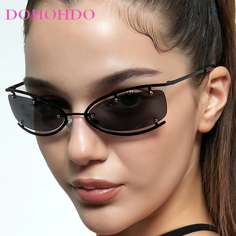 

DOHOHDO Y2K Women's Sunglasses Vintage Small Rectangle Lens Female Hottie Sun Glasses Men Retro Oculos Future Technology Eyewear