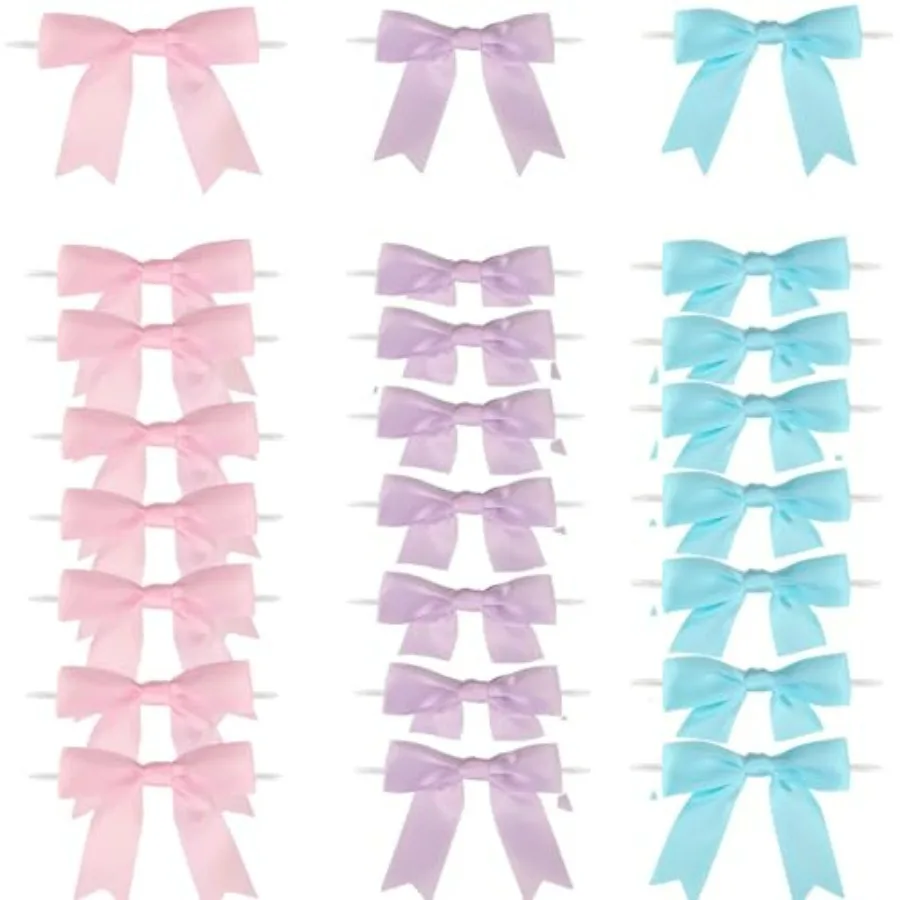 

48pcs 2.49inch Pastel Rainbow Satin Ribbon Bows with Twist Tie Pretied Premade Colored Craft Bows Ribbon Gift Bows for Gift Wra