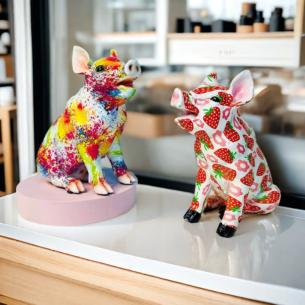 

Креативное и милое украшение в виде клубники и свиньи, домашняя модель гостиной, украшение для комнаты, красочное Подарочное изделие из смолы