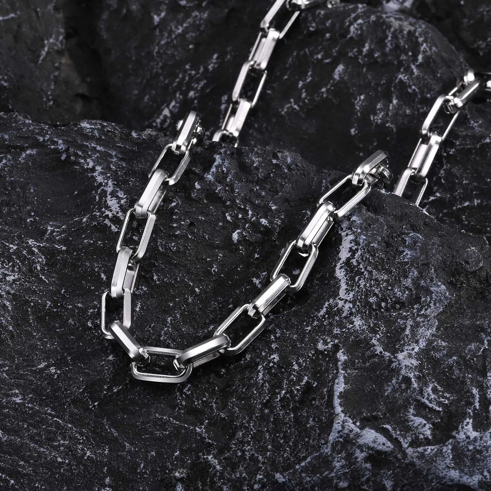 Vnox 9.2mm Heavy Chain Necklaces for Men Women, Cool Bold Punk Rectangle Link Chain Choker Collar, Unisex Rock Jewelry