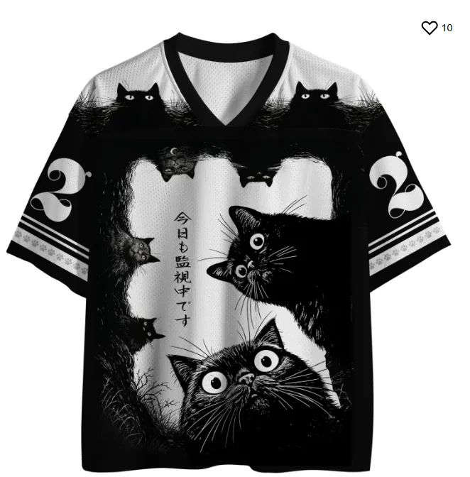 Black Surveillance Black Cat Rugby Shirt Forest Style Dead Tree 3D Printed Adult and Children's Loose Short Sleeves