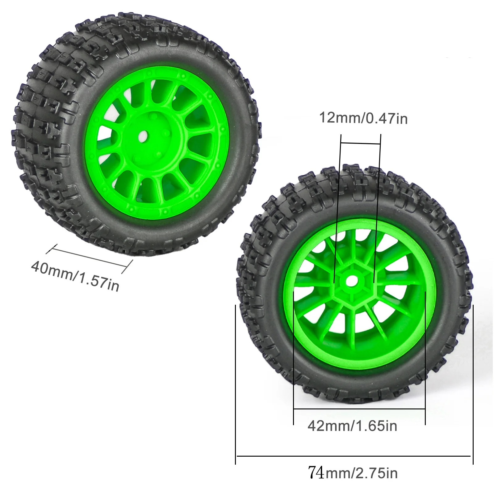 4pcs 74mm Rubber Tire Tyre 12mm Hex for Arrma 1/18 Granite Grom Typhon GROM RC Car RC Car Upgrade Parts Accessories