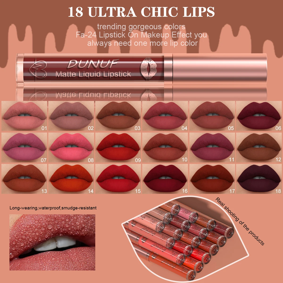 DUNUF 12 Pcs Matte Lipstick Lip Gloss Waterproof Long-lasting Easy Coloring Beginner Friendly Non-stick Cup Shape Non-fading Moi