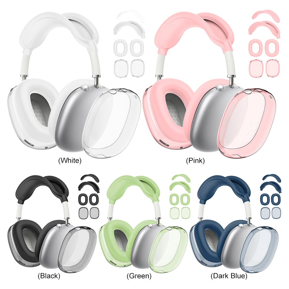 4 in 1 Silicone + TPU Clear Cover Case Shockproof Ear Pad Ear Cups Headband Cover Ear Cushion/Ear Muff Protector for AirPods Max