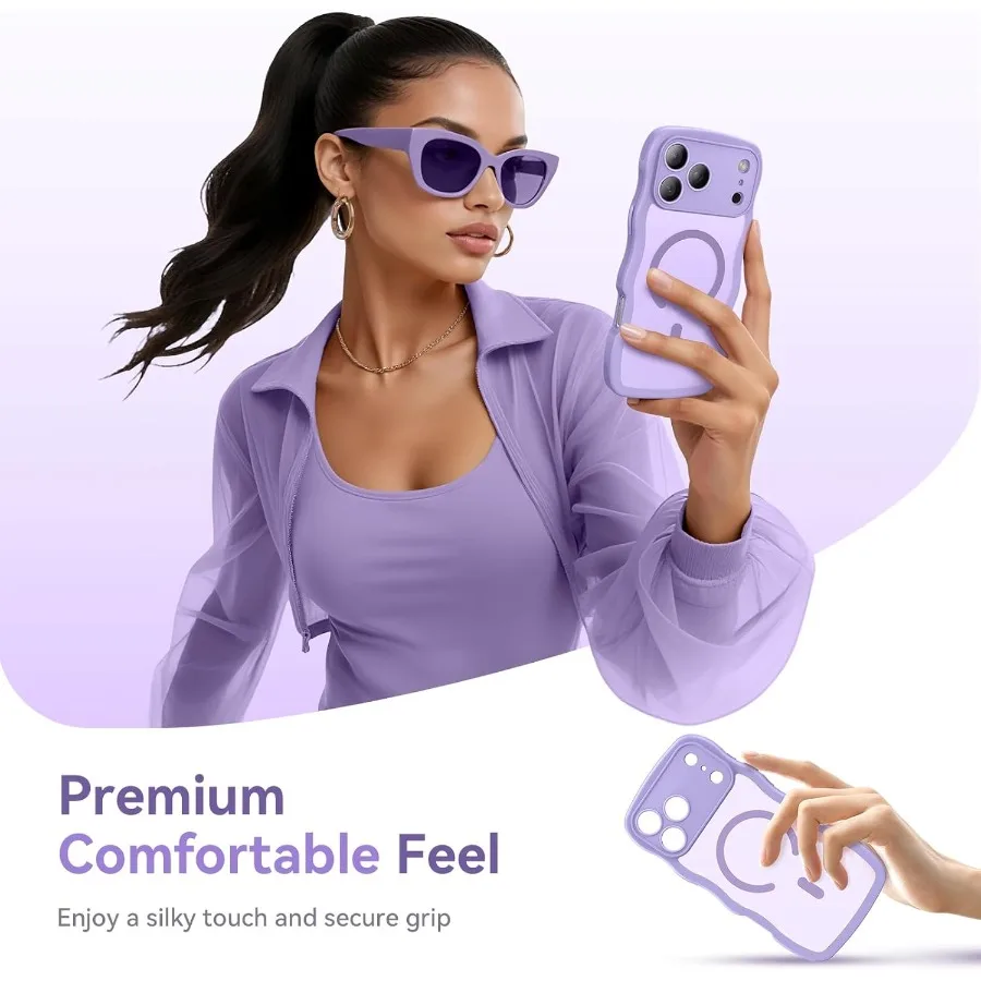 حافظة هاتف غير لامعة باللون الأرجواني الفاتح مع إطار مموج لطيف لهاتف iPhone 17 Pro 6.3 تتميز بحماية كاملة للكاميرا وMagSafe Compatibi #4