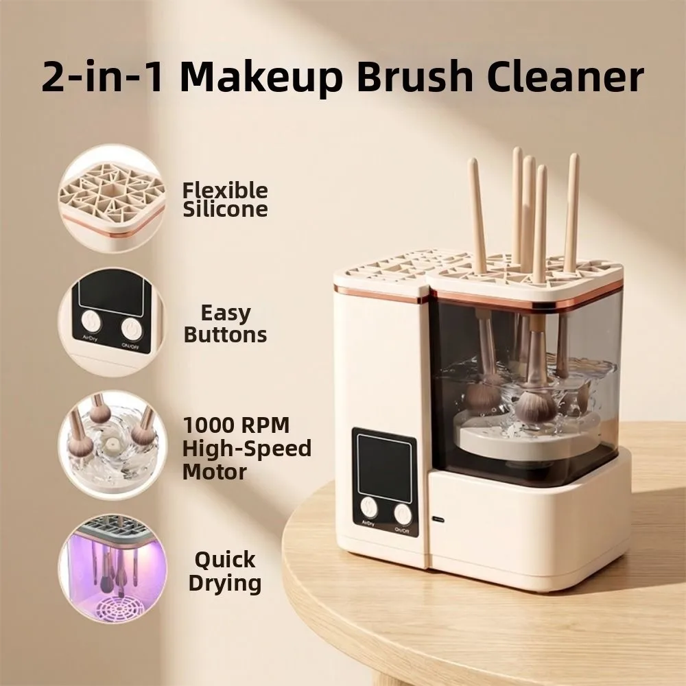 Portable Makeup Brush Cleaning Machine Automatic 2 Wash Modes Makeup Brush Cleaner Type-C Charging LCD Timer