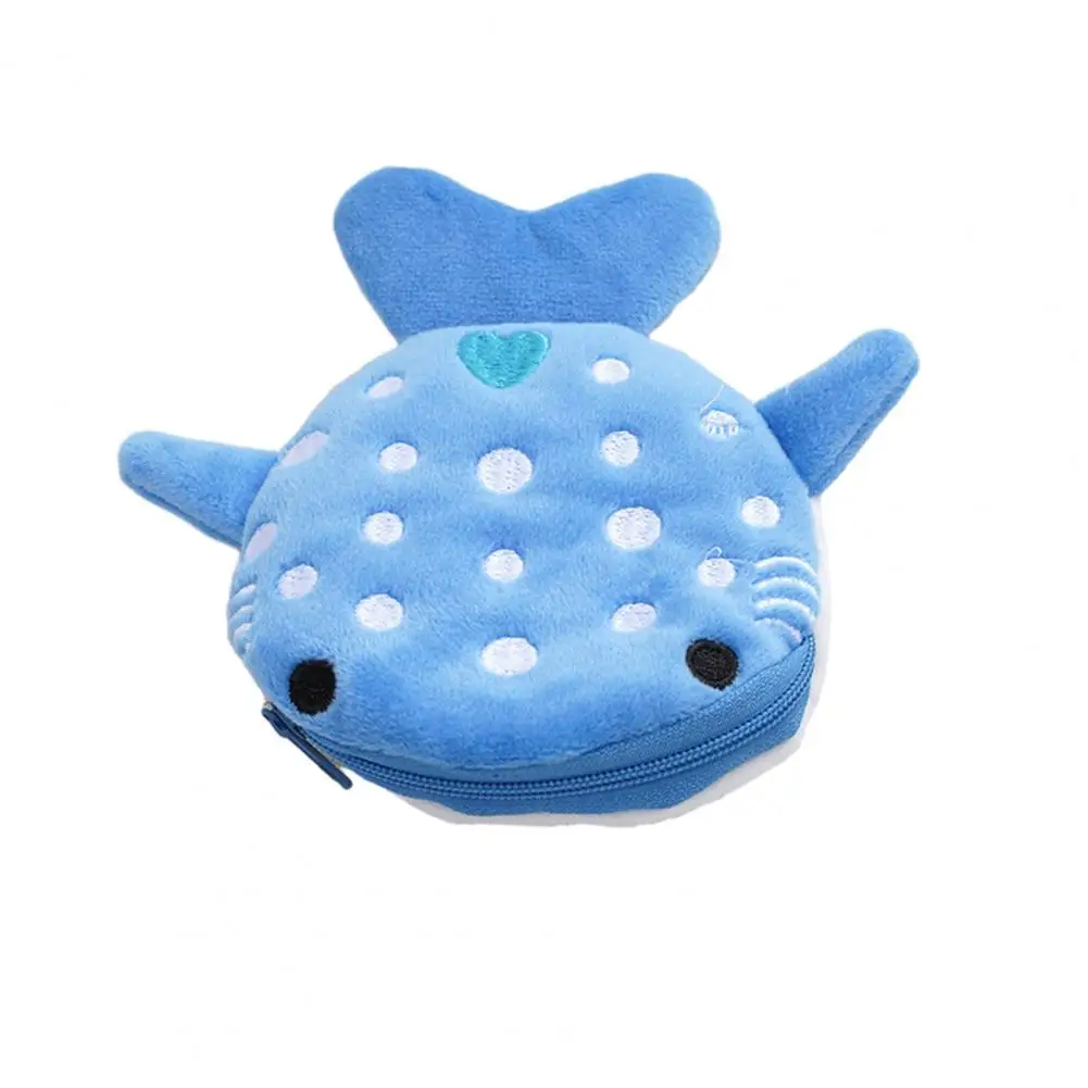 Cartoon Whale Shape Purse Soft Plush Kids Wallet Cartoon Whale Shape Zipper Closure Changes Pouch Cosmetic Bag Data Line