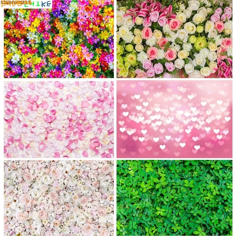 

Vinyl Custom Happy Valentine's Day Photography Backdrops Romantic Flower Wall Roses Wedding Lover Photo Studio Background QM-05