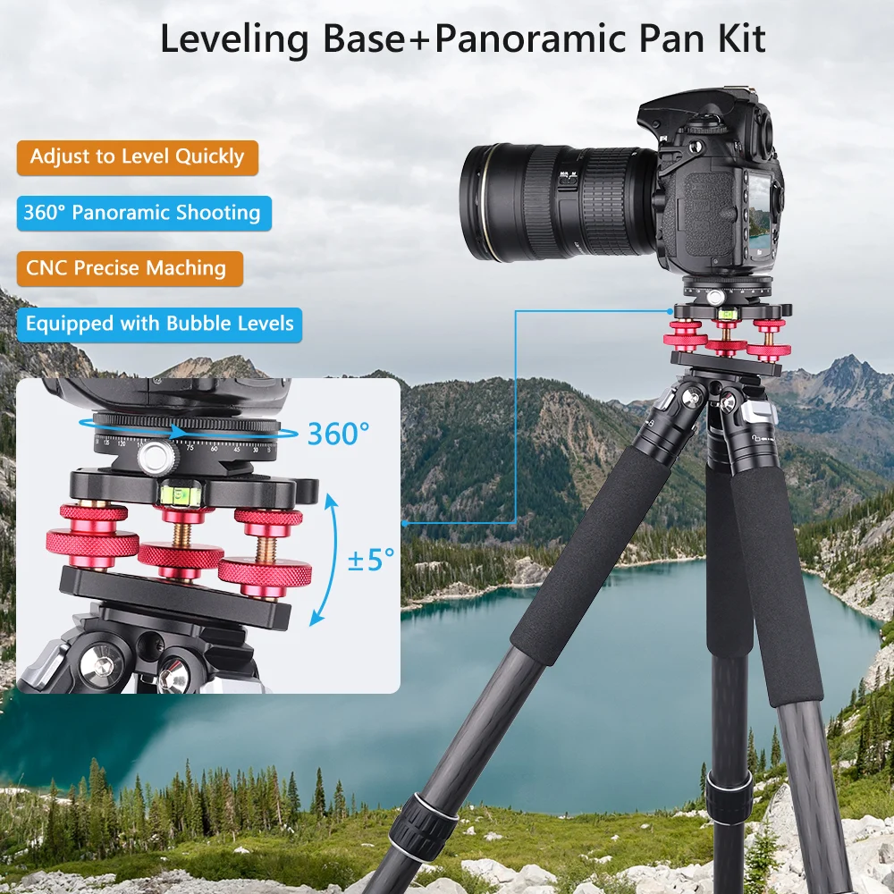 VICELK Leveling Base Tripod Head+360° Panoramic Pan Base for Macro Panoramic Photography with +/-5 Degree Precision Adjustment