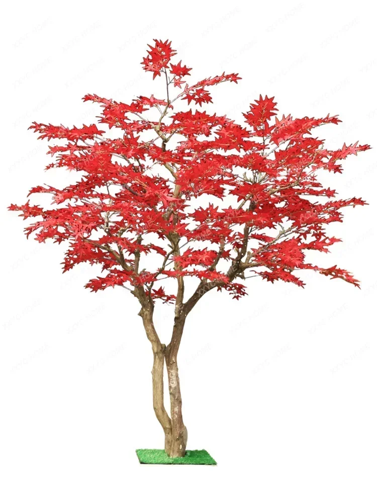 Red Maple Floor Ornaments Solid Wood Imitative Tree Japanese Style Garden Decoration Fake Trees Indoor Entrance Green