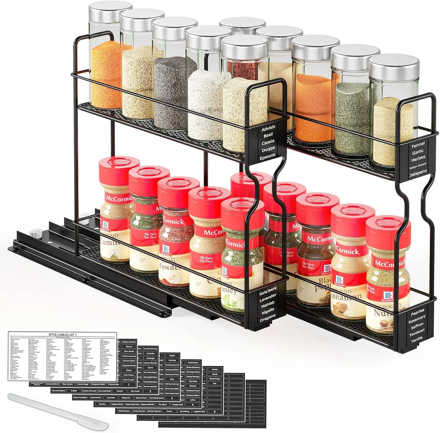 

Pull Out Spice Rack Organizer for Cabinet, Heavy Duty Slide Out Seasoning Kitchen Organizer, Cabinet Organizer, with Labels,