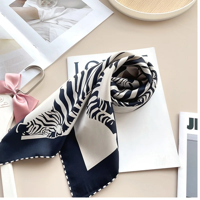 Fashion 90 Silk Scarf Black White Prints 100% Silk Neck Head Hair Scarves Wraps Neckerchief