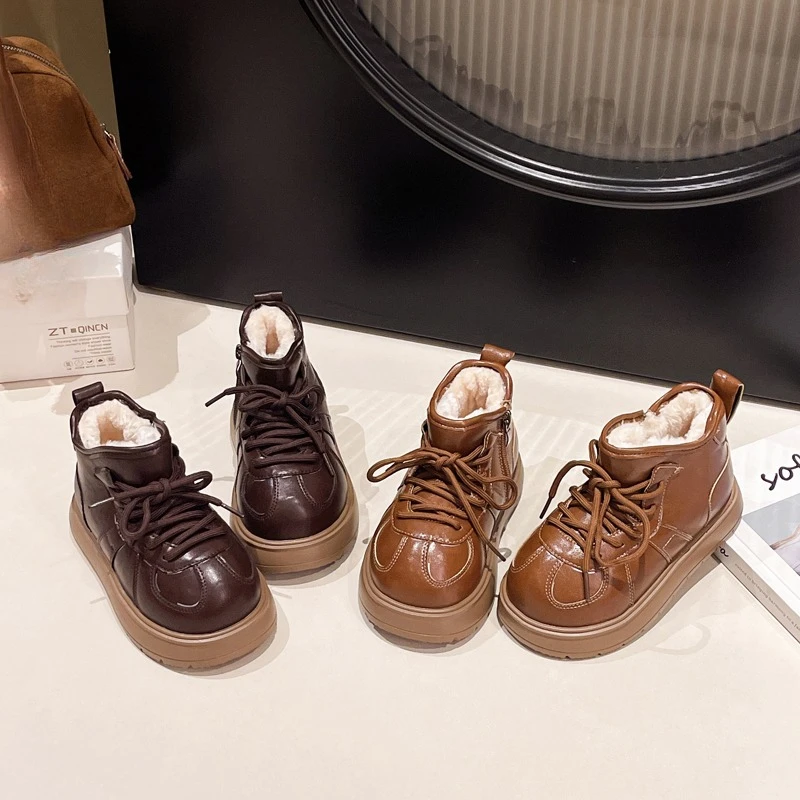 

Детские зимние ботильоны, зимние теплые теплые зимние ботинки для девочек, модные детские уличные плюшевые ботинки на толстой подошве, однотонные