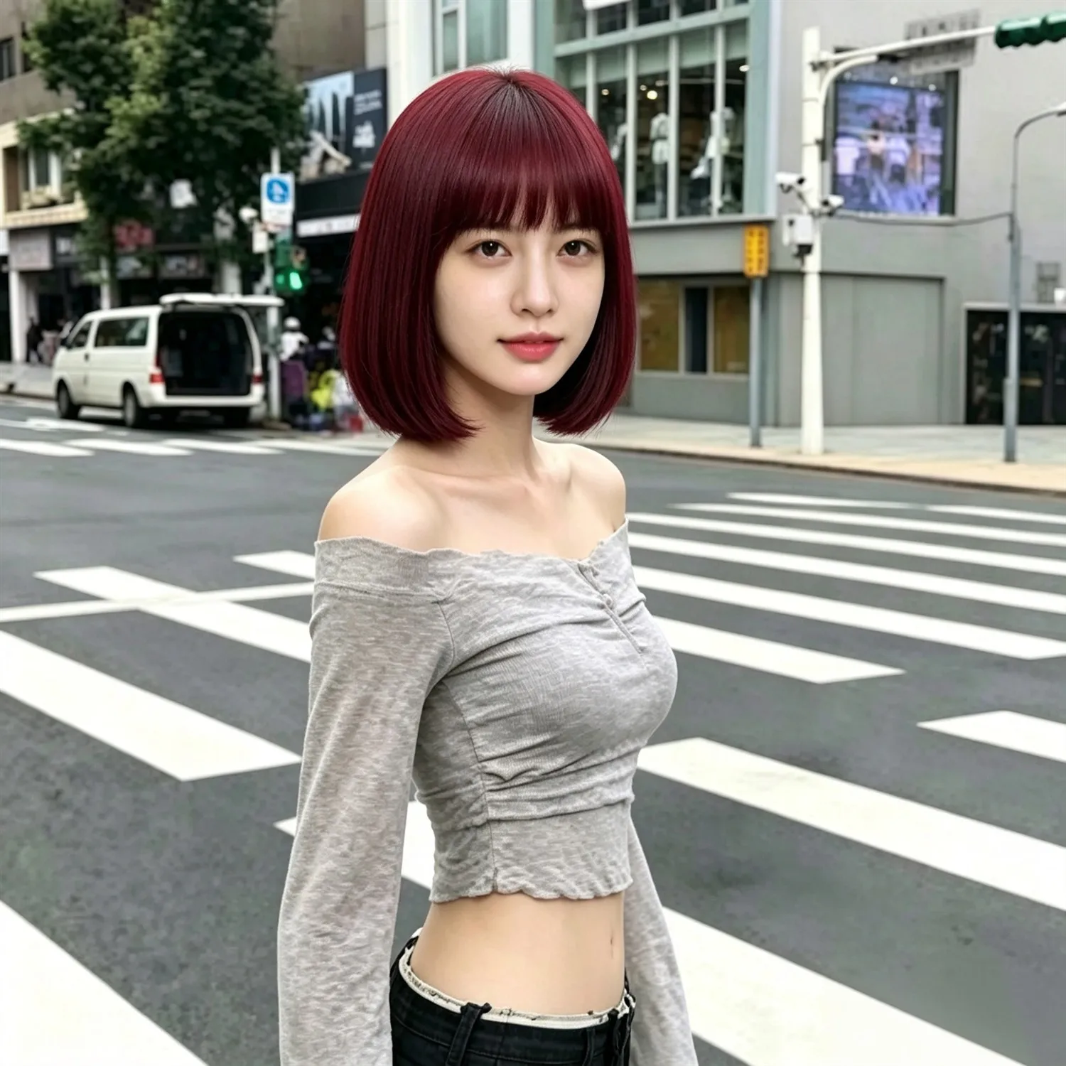 Red Wine Straight Bob Wig For Women 14 Inch With Air Bangs Heat Resistant Synthetic Wig