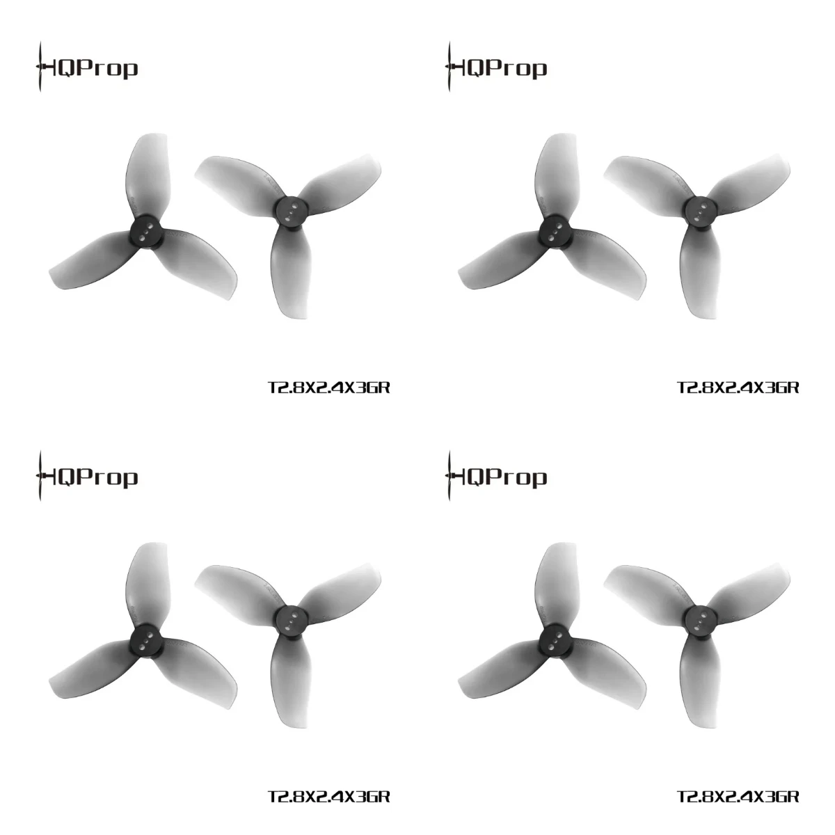 HQProp T2.8x2.4x3 3-Blade Grey Propellers 12CW+12CCW Polycarbonate 1.83g 11mm Hub 1.5mm Shaft