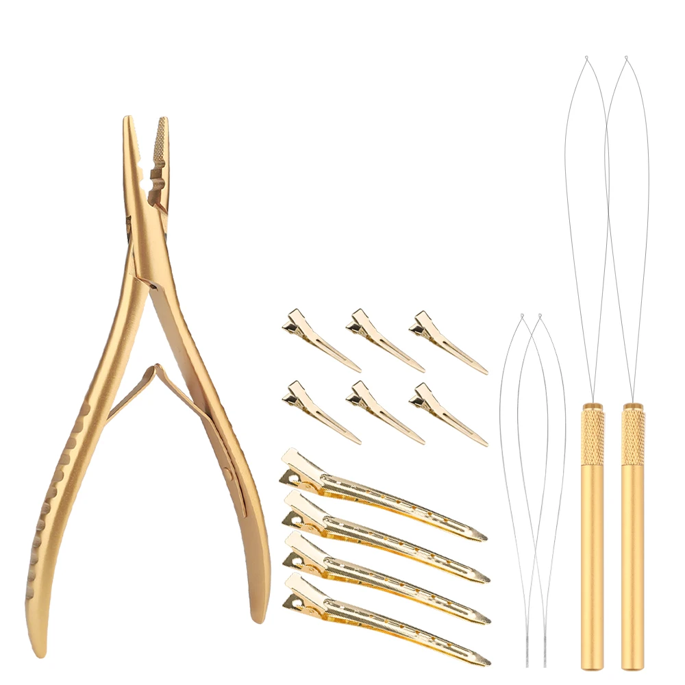 Lanshii Weft Hair Extension Tool Kit – Double Hole Pliers, 10 Clips, 2 Loop Tools for Beading & Hair Installing