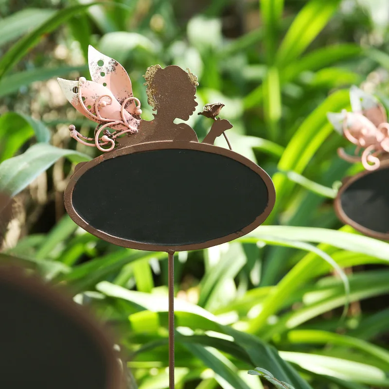 American retro wrought iron courtyard angel plant marker outdoor garden floor bracket gardening decorative flower stand