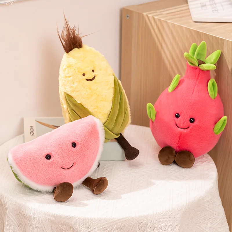 

Simulation Cute Face Plush Fruit Pitaya Watermelon Plush Toys Cartoon Stuffed Plants Soft Funny Corn Doll Pillow Home Decor Gift