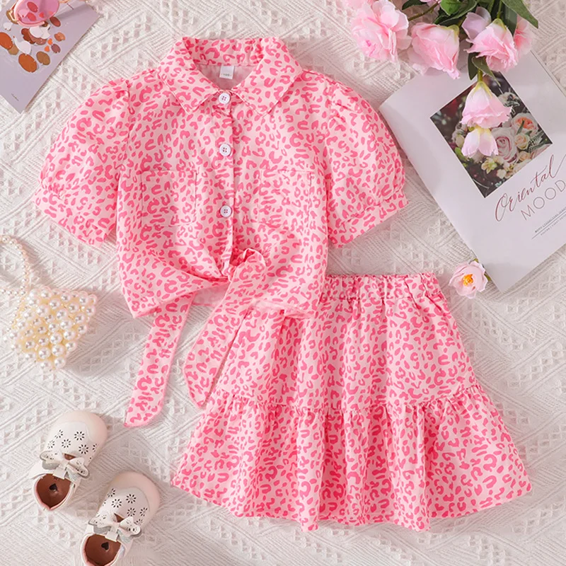Summer Baby Girl Outfits Set Children Clothes Korean Fashion Print Short Sleeve Cotton Tops+Skirt Boutique Kids Clothing BC1451