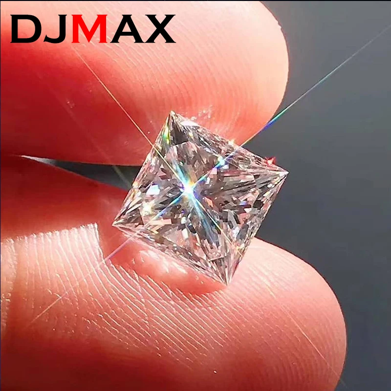DJMAX, piedra suelta de moissanita de corte princesa rara, 0,35-10 quilates, diamantes de moissanita de forma cuadrada de princesa con certificación súper blanca