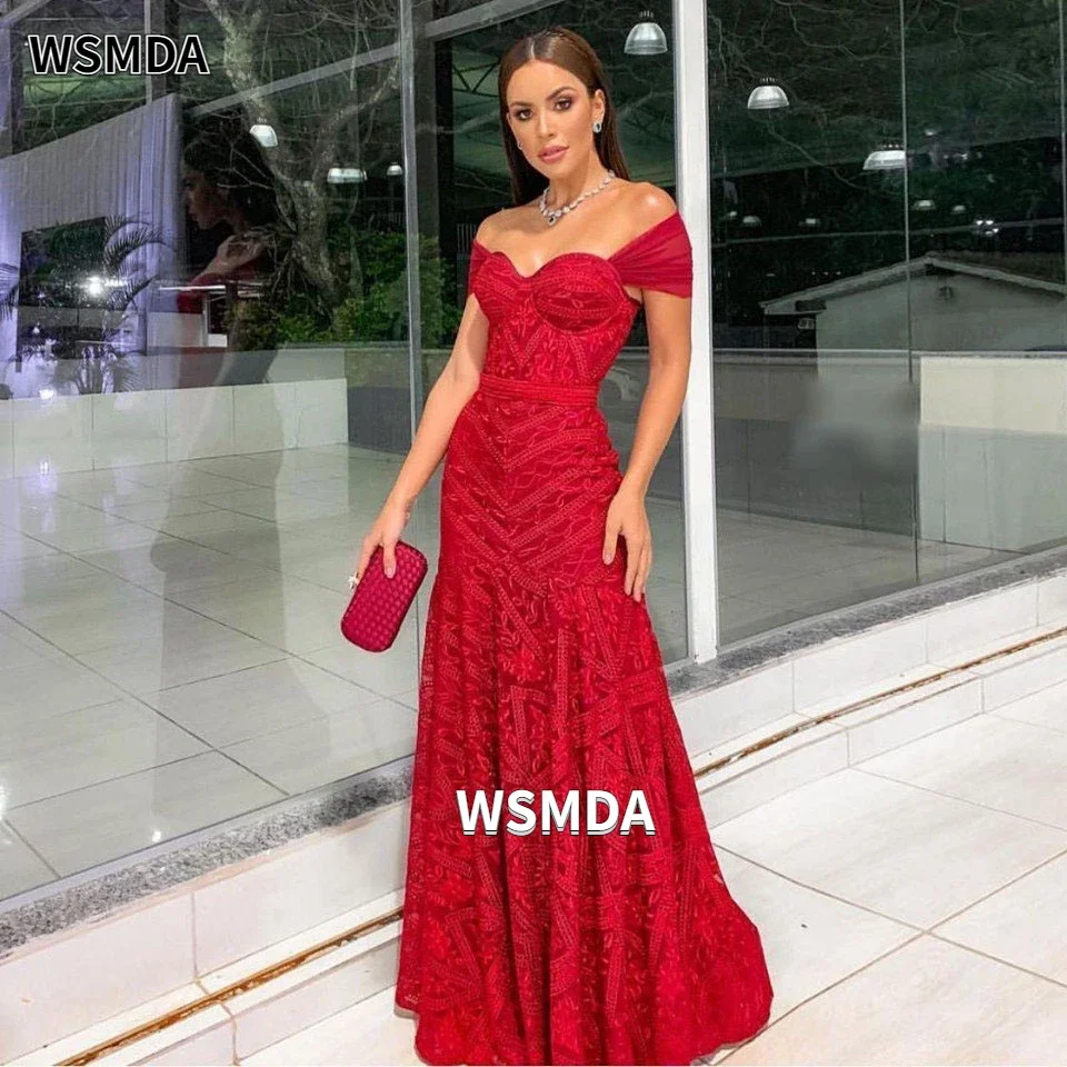 Lace Red Off-the-shoulder Long Mother of The Bride Dress Formal Dress Women Elegant Evening Dresses Custom Made