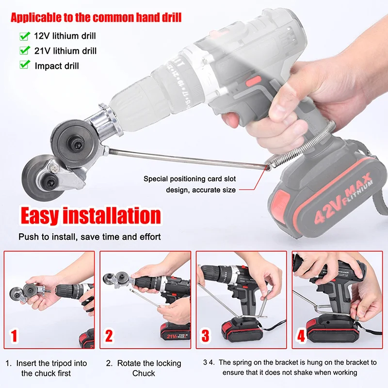 Imagem -03 - Furadeira Elétrica Placa Cortador Metal Folha Adaptador Ferramentas Acessório Soco Ferramenta Sharp Scissor Kit Corte Aço Liga Plástico