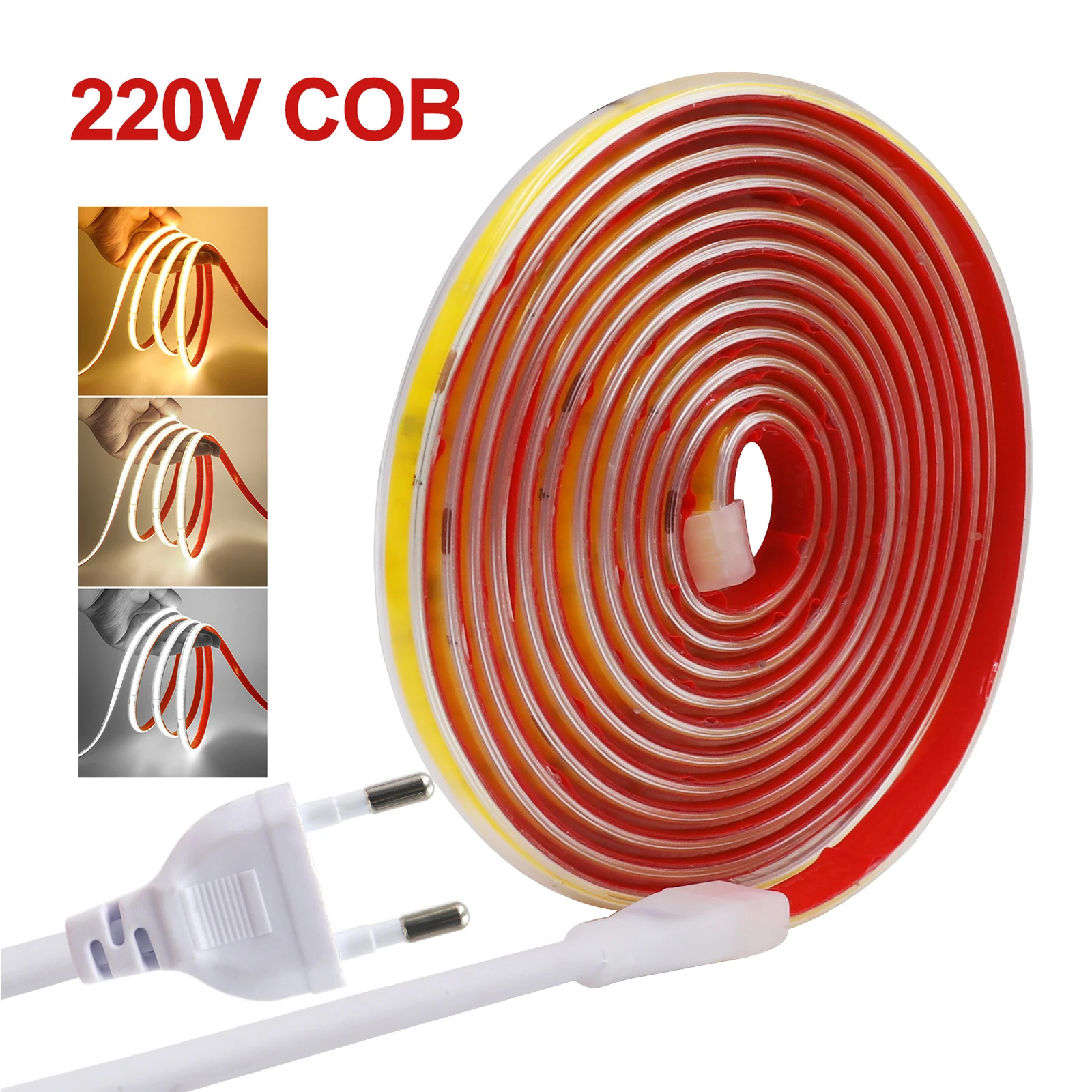 AC 220V COB Strip IP65 Waterproof 10CM Can Be Cut 240Leds/M 3000K 4000K 6000K Home Decor Flexible Ribbon Rope Tape LED Light