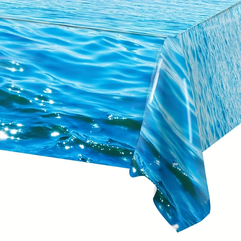 1pc Ocean-Themed Disposable PE Tablecloth,wedding decorations,summer decoration,garden decor for outside,outdoor decor, 130x220c