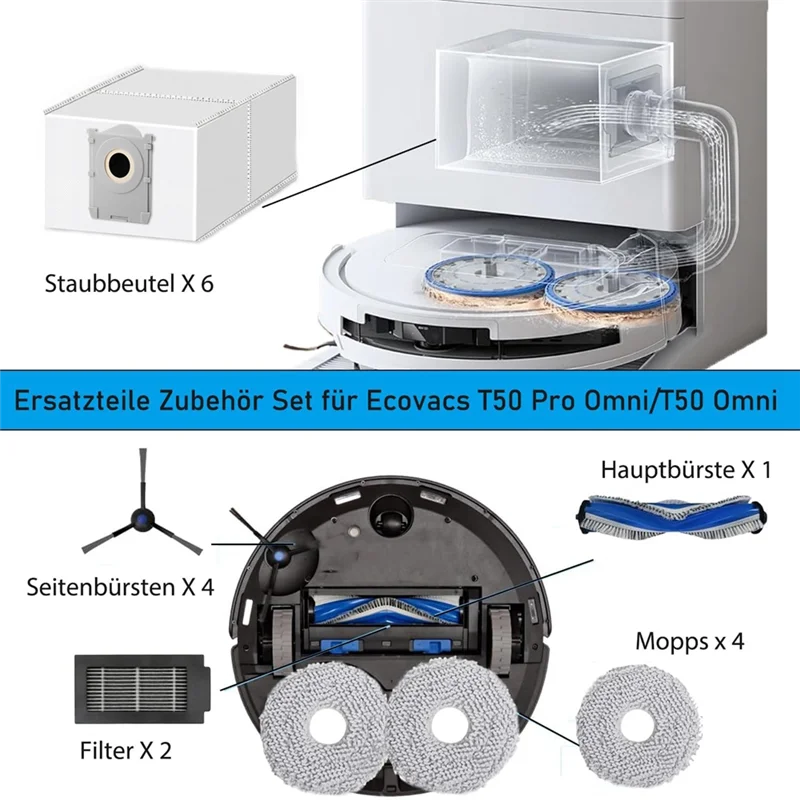 KEOL-مجموعة ملحقات لـ Ecovacs Deebot T50 PRO Omni/T50 Omni/T50 MAX PRO Omni Robot Vacuum Parts