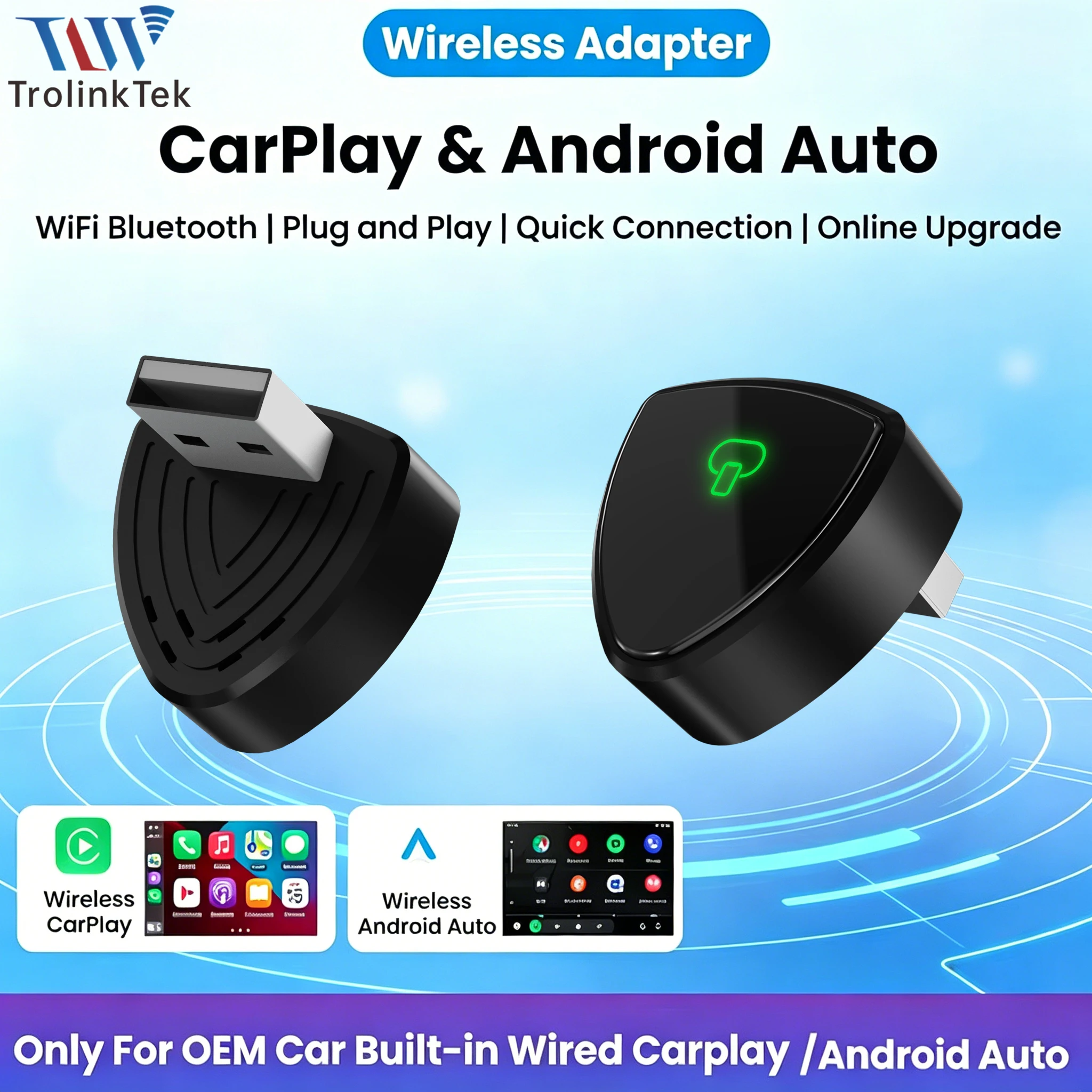 

New Wireless Carplay & Android Auto 2-in-1 Adapter For OEM Car Wired to Wireless Dongle for Apple&Android Plug Play Auto-Connect