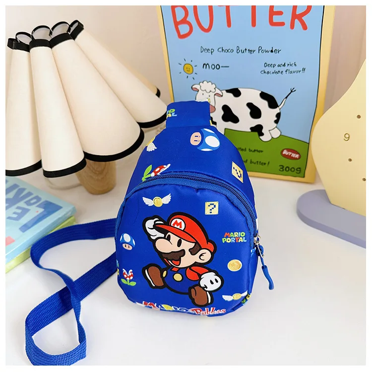 Super Mario Luigi Bowser Yoshi Cartoon Children Blue Canvas Chest Bag Crossbody Backpack Storage Portable Travel Birthday Gifts