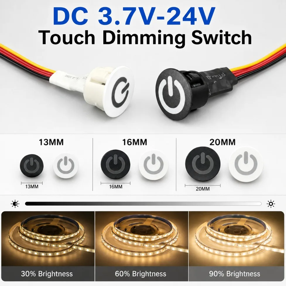 1-2Pcs DC5V/12V/24V LED Dimmer Controller Button Touch Sensor Smart Dimmable Switch for Smart Home LED Strip Light Lighting