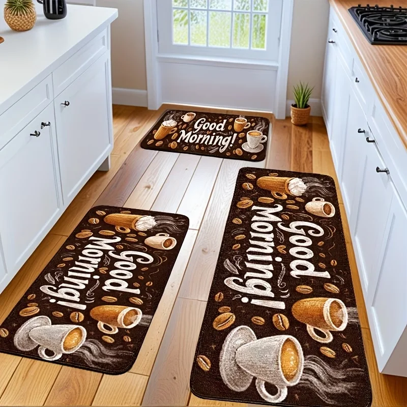 Good Morning Kitchen Mat Non-slip Soft Comfortable Easy to Clean for Bathroom Door Mat Bedroom Living Room