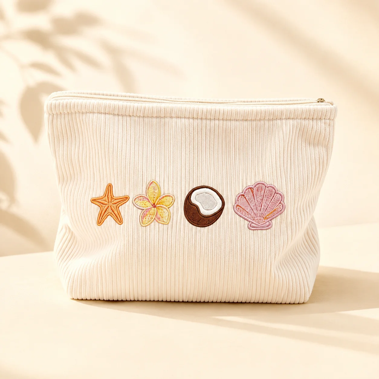 Beach Cosmetic Bag Printing Corduroy Makeup Pouch Tropical Travel Toiletry Organizer Seashell Storage Bag Zipper Case Women