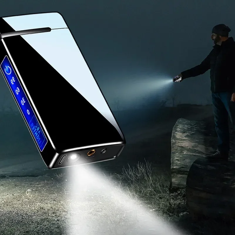 3in1 Jet Lighter Metal Windproof Flameless Electric USB Charge Plasma Butane Gass Lighter with Power Display and Flashlight