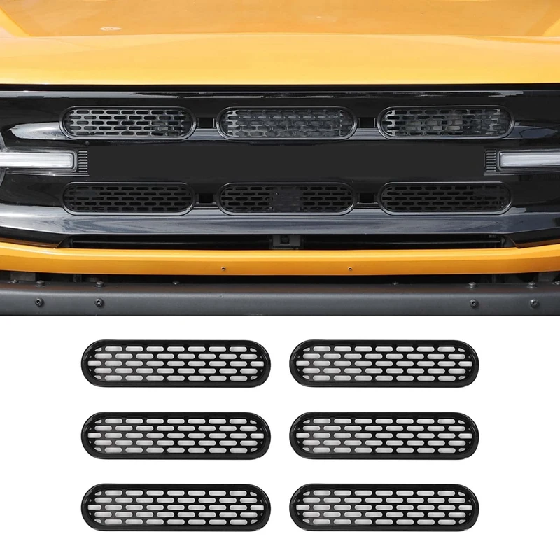 Front Grill Mesh Grille Inserts Cover Frame Trim Kit Accessories For Ford Bronco 2021-2024 2/4 Door Exterior Accessories (Black)