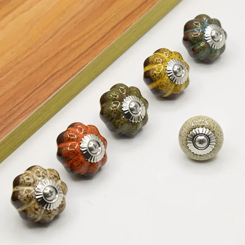 Punch-free Wooden Cabinet Door Handle Cabinet Wardrobe Round Stainless Steel Ceramic Single Hole Pulls Furniture Drawer Handles