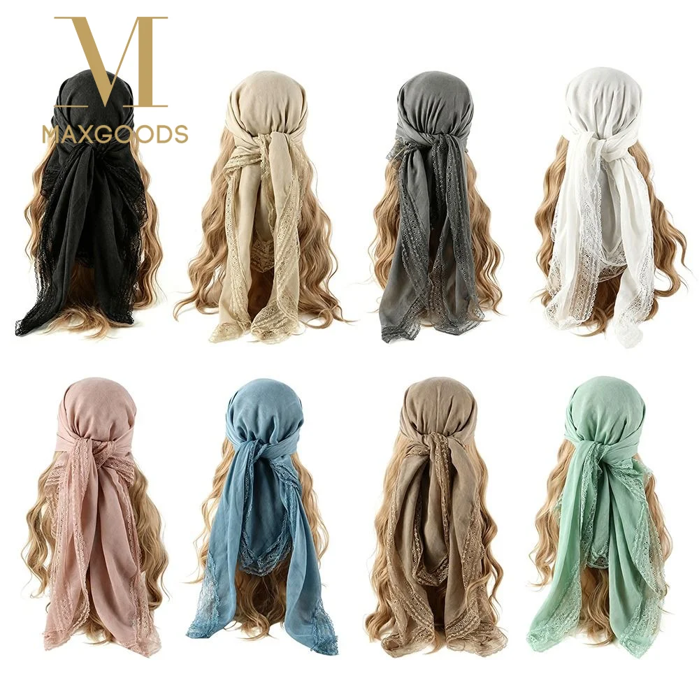 

Soft Solid Color Bohemian Scarf Square Shape Breathable Cotton Silk Hijabs Sun-Protection Shawl