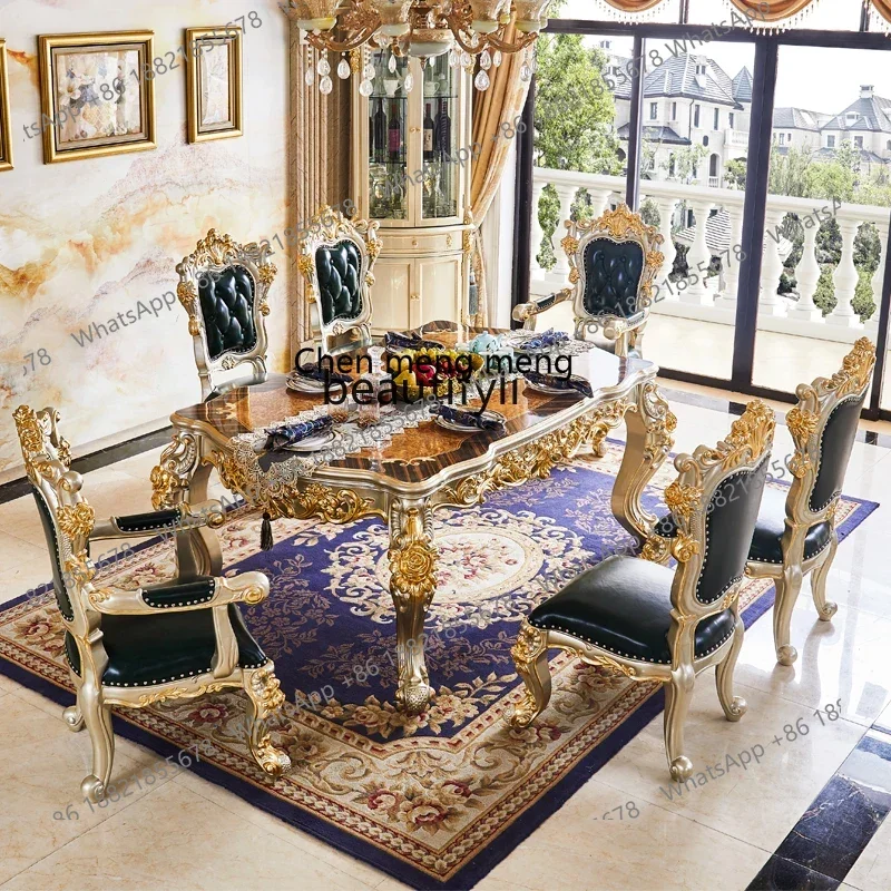 

D178 European square table American villa marble dining table and chair combination size apartment all solid wood rectangle
