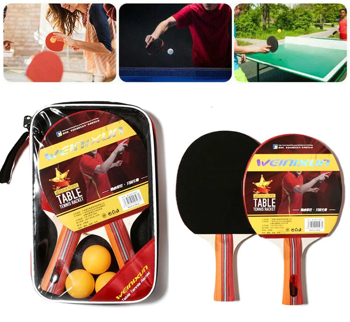 Table Tennis Rackets Professional Table Tennis Racket 2pcs Paddle Bat 3balls Set Double Table Tennis Suit Indoor Sports