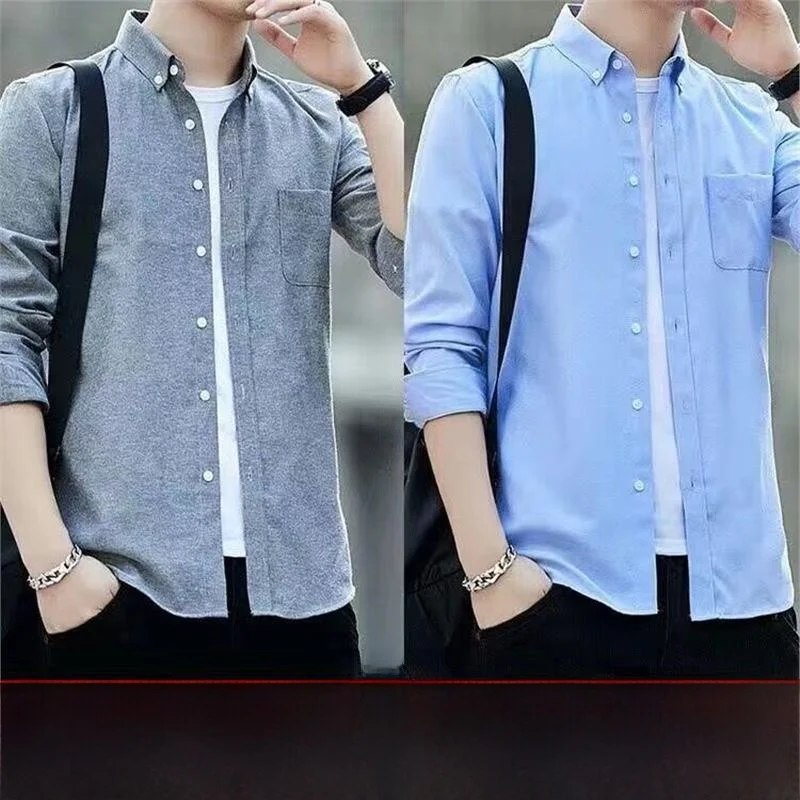 Ultra-Thin Long-Sleeve Oxford Cloth Shirt for Men Casual Lightweight Construction Site Workwear Spring Summer Youth Fashion