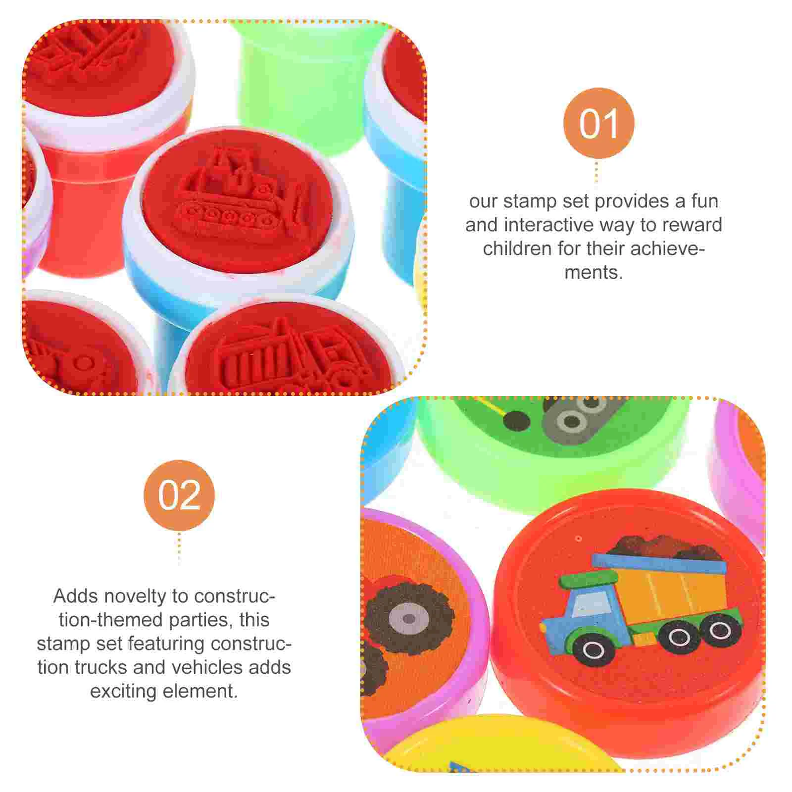 Timbri per camion da costruzione da 10 pezzi Set di decorazioni per auto in plastica carino Timbri a inchiostro autoinchiostranti per artigianato bambino