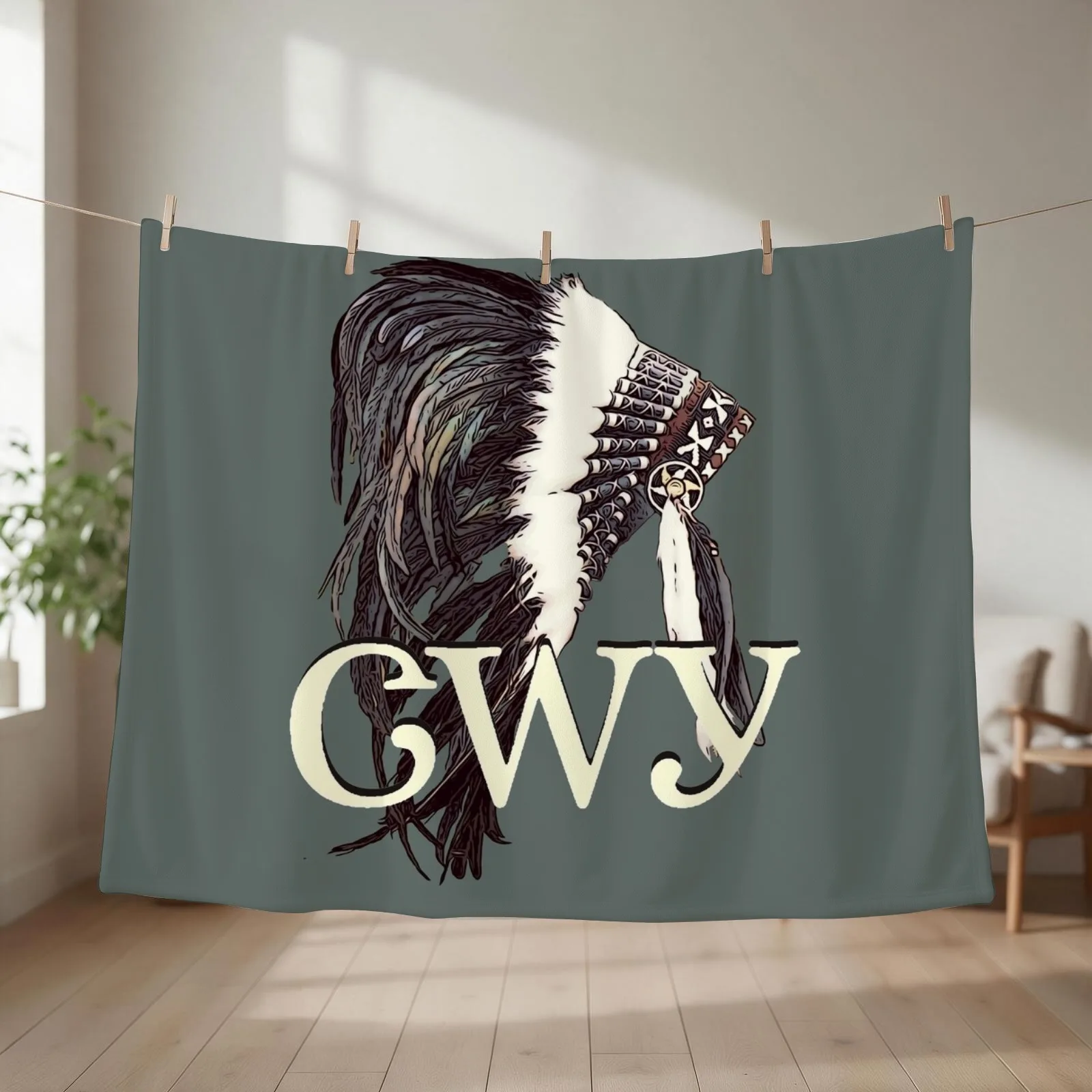 Cherokee (Cherokee Language) Headdress Throw Blanket couch cozy soft plush fuzzy picnic outdoor blanket