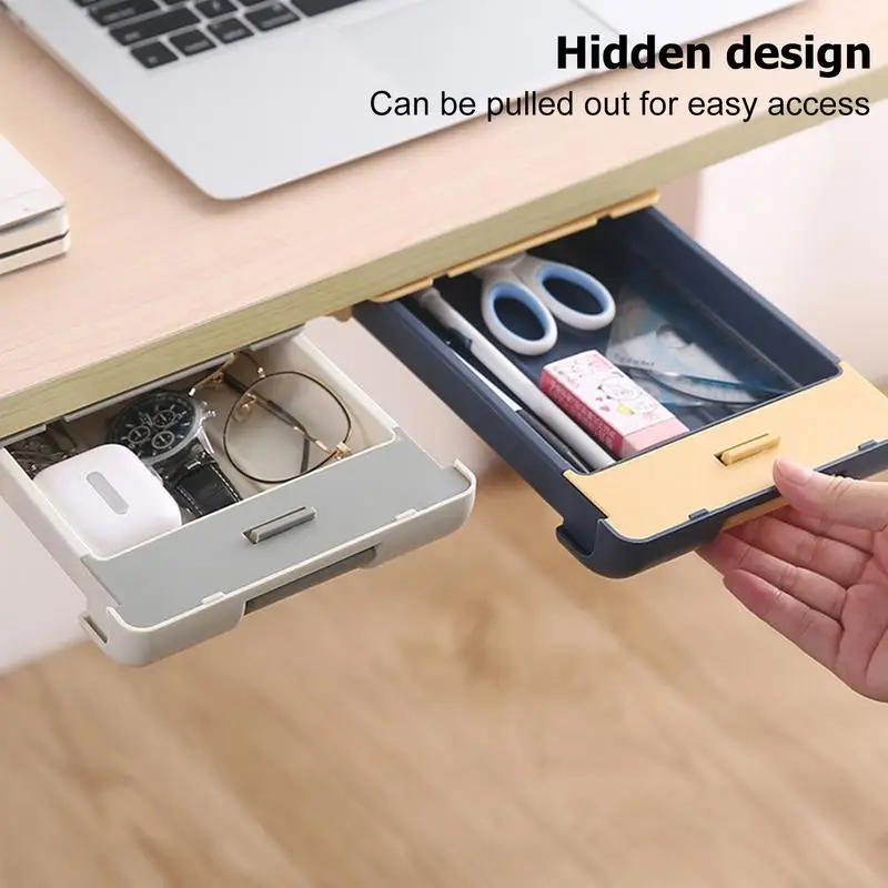 Under Desk Drawer Slide Out Self-Adhesive Under Desk Storage Container Attachable Desk Organizer Under Shelf Drawer Pull Out For