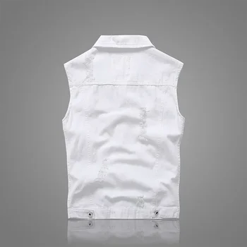 Summer Mens Ripped Denim Vest Male Tank Top Washed Jeans Waistcoat Man Retro Cowboy Hip Hop White Sleeveless Jacket 2