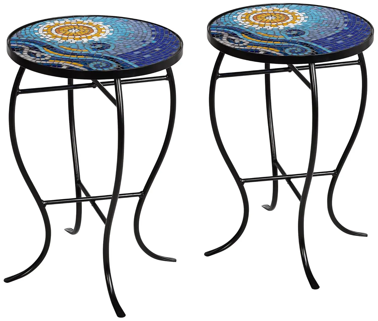 

Modern Black Metal Round Outdoor Accent Side Tables 14" Wide Set of 2 Set of 2 Blue Mosaic Tile, Customized